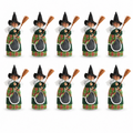 Green Plaid Witch Doll Decorations with Brooms – Party Pack of 10
