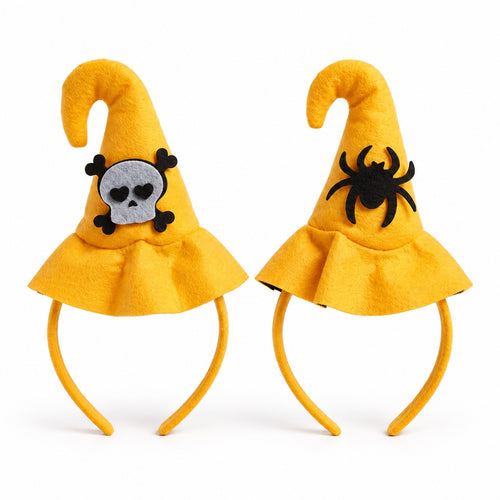 Yellow Witch Hat Halloween Headband – Skull or Spider